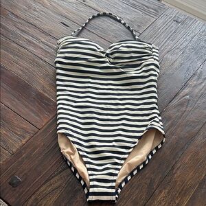 J. Crew Navy and Cream Striped One-Piece Swimsuit